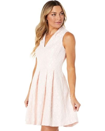 Vince Camuto Bonded Lace Fit-and-flare With Fold-over V-neck - Pink