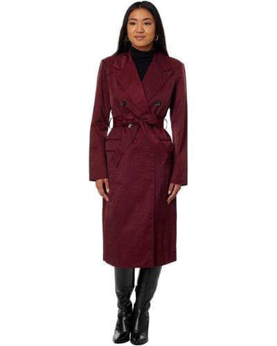 Avec Les Filles Stretch Cotton Belted Trench Coat - Red