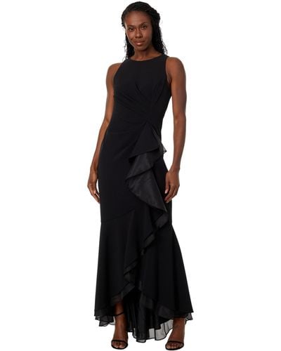 Adrianna Papell Ruffle Crepe Halter Gown - Black