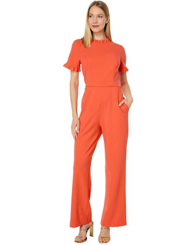 Maggy London Ruffle Neck And Sleeve Jumpsuit - Red