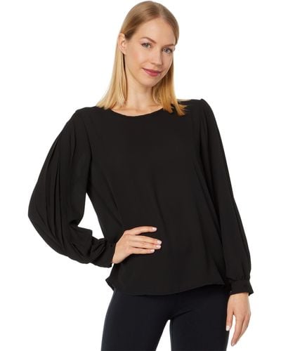 Vince Camuto Long Sleeve Blouse With Pleated Sleeves - Black