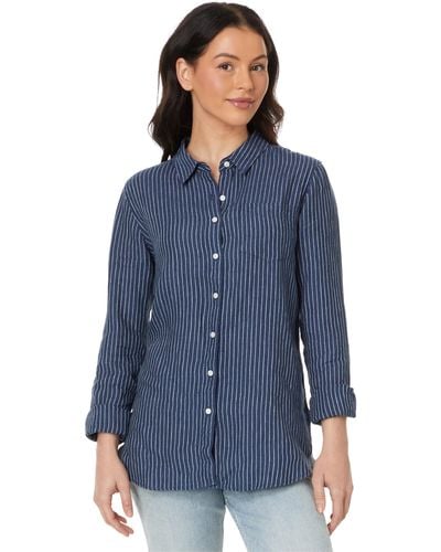 L.L. Bean Premium Washable Linen Shirt Tunic Stripe - Blue