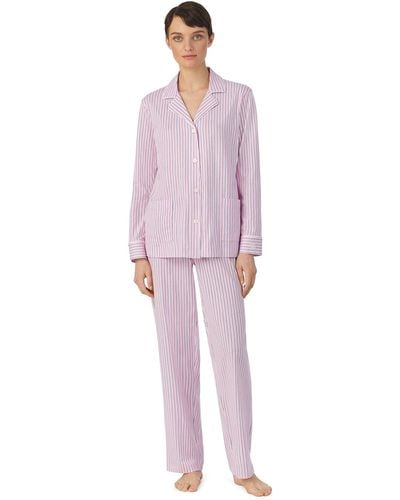 Lauren by Ralph Lauren Organic Cotton Long Sleeve Notch Collar Pj Set - Purple