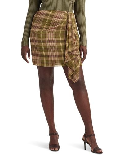 Lauren by Ralph Lauren Plus Size Plaid Ruffle-trim Georgette Skirt - Green