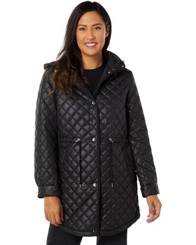 Kate Spade Single Breasted Hood Quilt With Drawstring Waist - Black