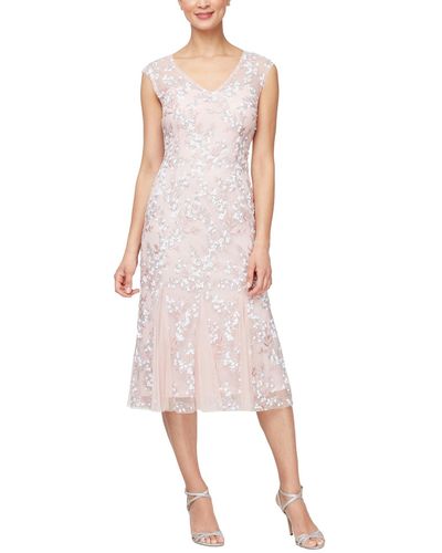 Alex Evenings Short Embroidered Dress With Godet Hem - Pink