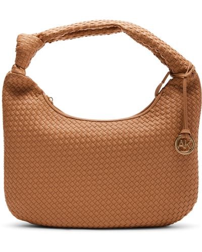 Anne Klein Woven Hobo With Knot - Brown