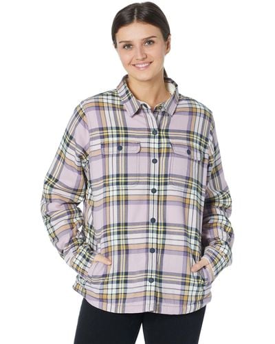 L.L. Bean Petite Fleece Lined Flannel Shirt Snap Front Plaid - Natural