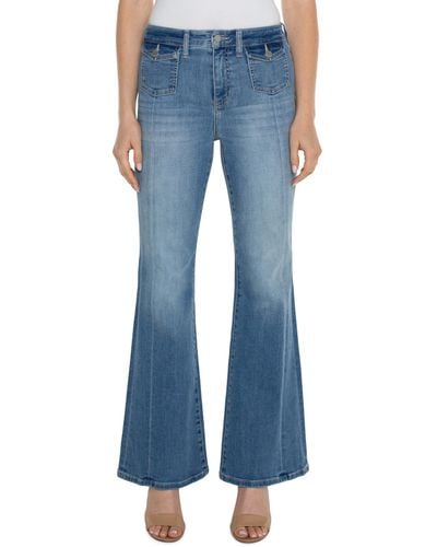 Liverpool Los Angeles Hannah Mid Rise Flare With Flap Front Pockets Crosshatch Denim - Blue