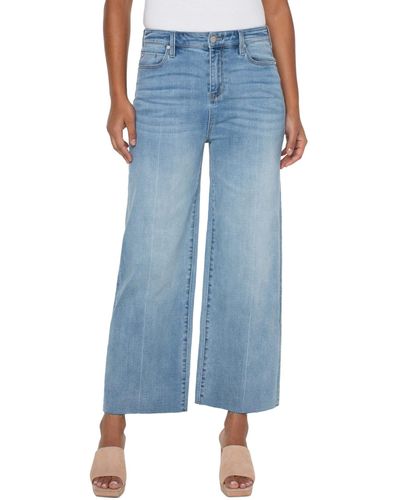 Liverpool Los Angeles Stride High-rise Crop With Wide Cut Hem In Mitchell - Blue