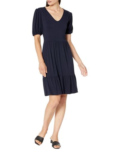 Karen Kane Puff Sleeve Tiered Dress - Blue