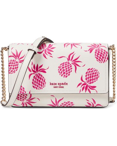 Kate Spade Morgan Pineapple Embossed Saffiano Leather Flap Chain Wallet - Pink