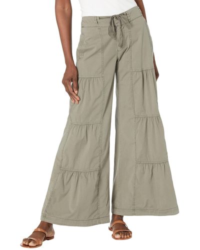 XCVI Wearables Terraced Wide Leg Stretch Poplin Pants - Gray
