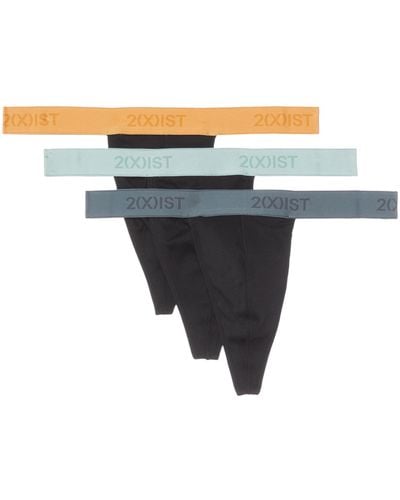 2xist 2(x)ist Essential Cotton 3-pack Classic Thong (black With Buff Orange/black With Surf Spray/black Stormy Weathe) Underwear - Blue