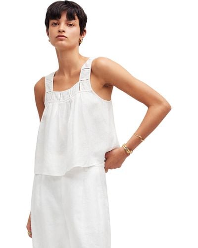Madewell Embroidered A-line Top In 100% Linen - White