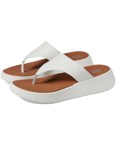 Fitflop F-mode Leather Flatform Toe Post Sandals - White