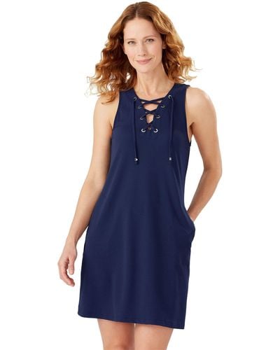 Tommy Bahama Color-block Lace-up Spa Dress - Blue