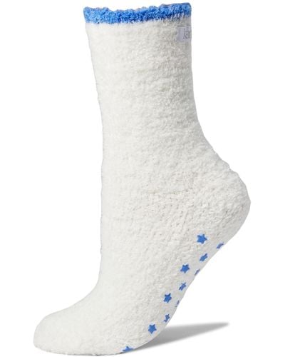 Karen Neuburger Fluffy Solid Sock With Blue Star Grippers - White