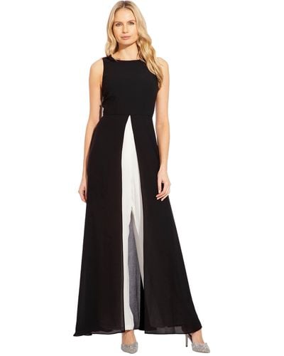 Adrianna Papell Sleeveless Stretch Crepe Jumpsuit With Chiffon Overlay - Black