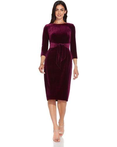 Adrianna Papell Stretch Velvet Tie Front Dress - Red