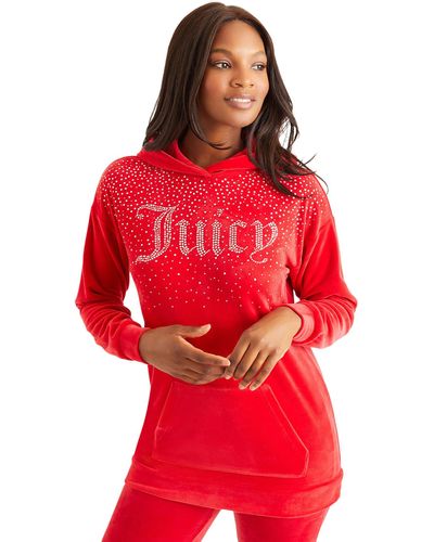 Juicy Couture Ombre Long Drop Shoulder Hoodie With Bling - Red