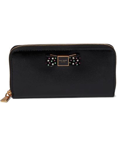Kate Spade Morgan Bow Bedazzled Bow Patent Leather Zip Around Continental Wallet - Black