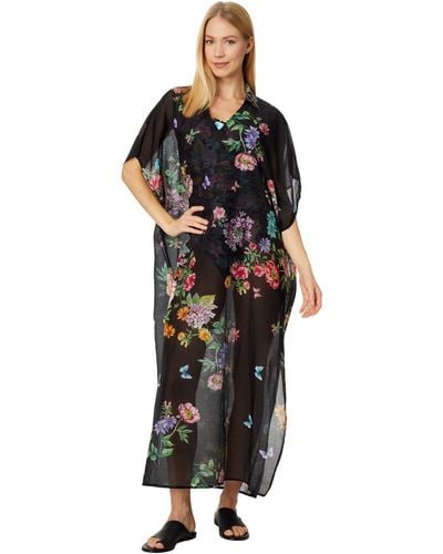 Johnny Was Black Butterfly Collared Kaftan