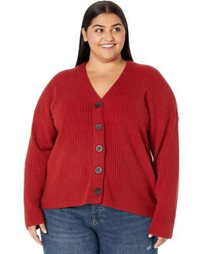 Madewell Plus Cameron Ribbed Cardigan Sweater In Coziest Yarn - Red