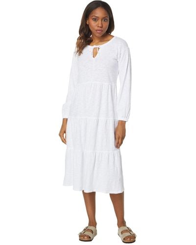 Mod-o-doc Slub Jersey Long Sleeve Shirred Tiered Dress - White