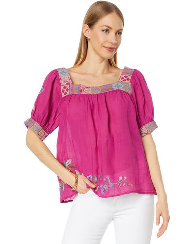 Johnny Was Petunia Square Neck Park Blouse - Pink