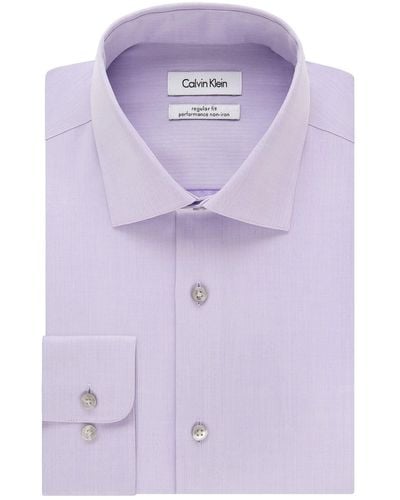 Calvin Klein Dress Shirt Regular Fit Non Iron Herringbone - Purple