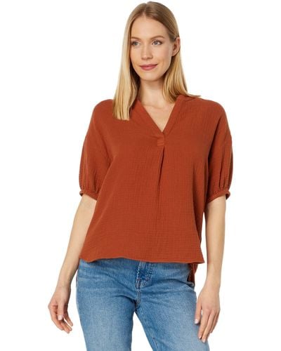 Madewell Bubble Sleeve Popover Shirt - Taosen Double Gauze - Red