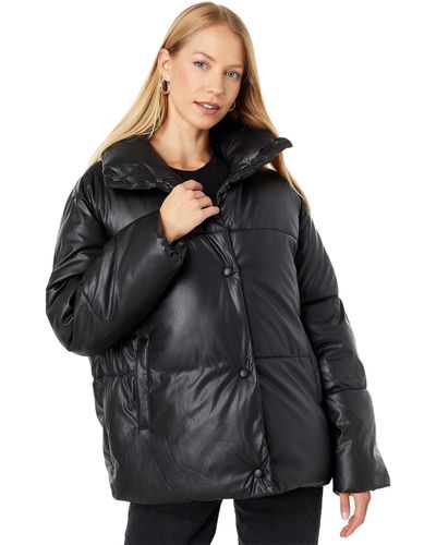 NVLT Oversized Faux Leather Puffer Jacket - Black