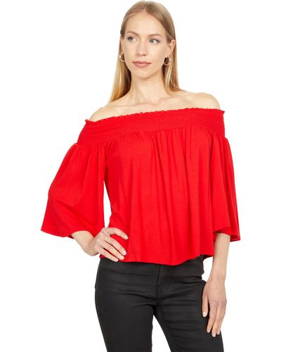 1.STATE Off-the-shoulder Knit Top - Red