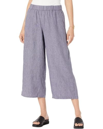 Eileen Fisher Wide Leg Cropped Pants In Washed Organic Linen Delave - Purple