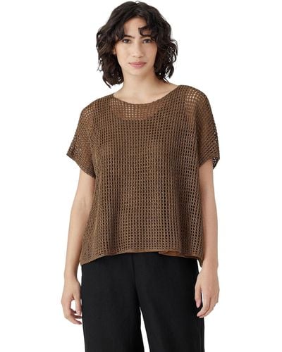 Eileen Fisher Bateau Neck Cap Sleeve Sweater - Brown