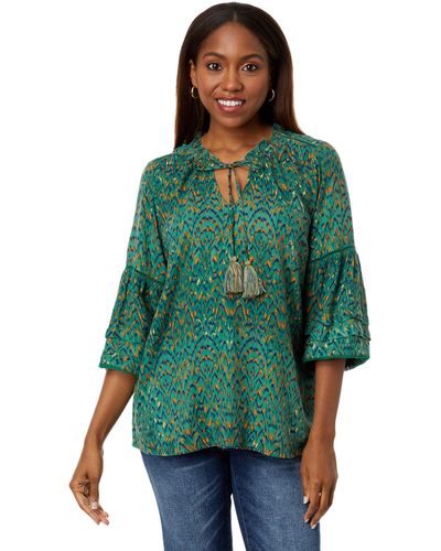 Liverpool Los Angeles Long Sleeve Popover Shirred Blouse - Green