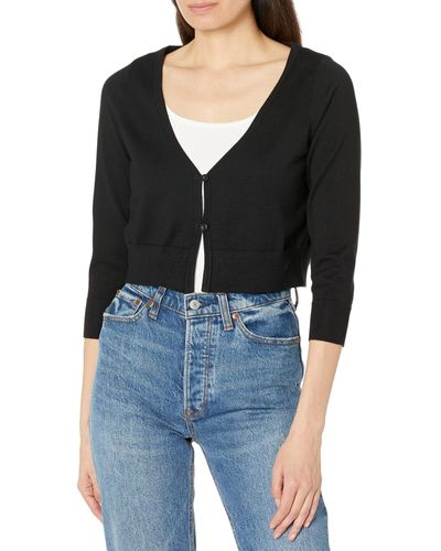 Calvin Klein Knit Shrug With Ribbed Trim - Black