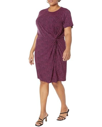 MICHAEL Michael Kors Plus Size Giraffe Twist Short Sleeve Mini Dress - Purple