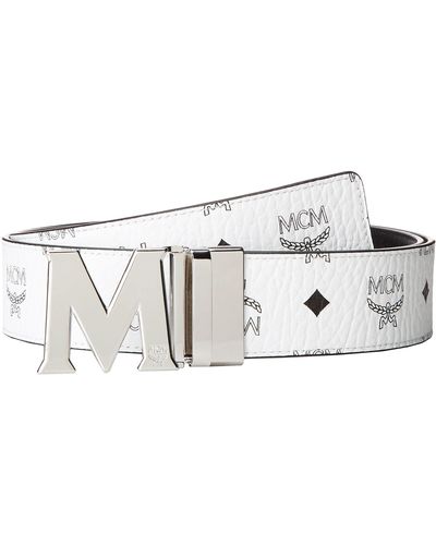 MCM Claus Reversible Silver Buckle Belt - White