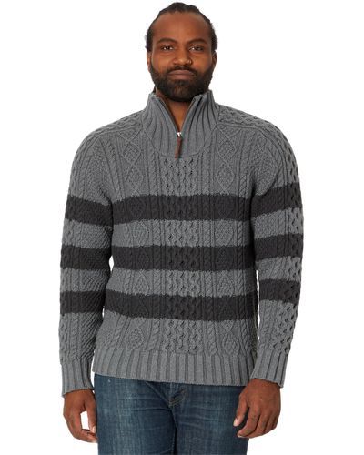 L.L. Bean Signature Cotton Fisherman Sweater 1/4 Stripe - Gray