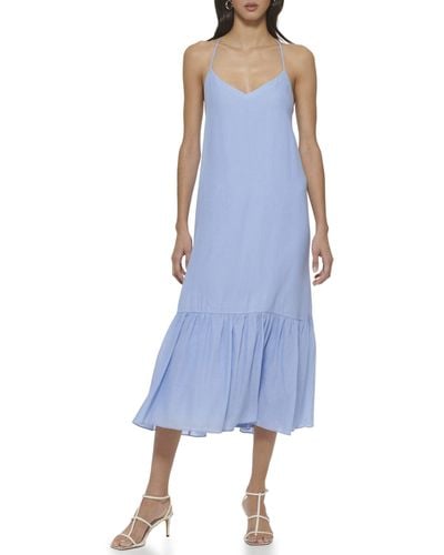DKNY Sleeveless Crinkle Rayon Dress - Blue