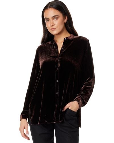 Eileen Fisher Petite Mandarin Collar Long Shirt - Black