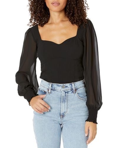 Abercrombie & Fitch Long Sleeve Sweatheart Puff Sleeve Top - Black