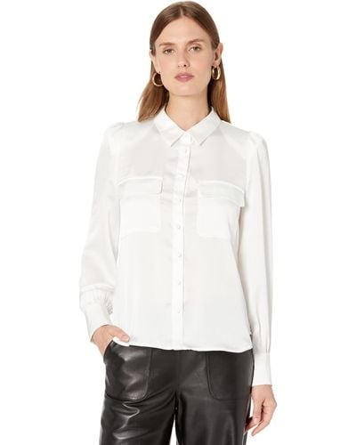 Vince Camuto Puff Sleeve Button-down Shirt With Breast Pockets - White