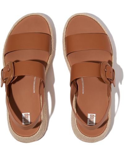 Fitflop F-mode Espadrille Buckle Leather Flatform Sandals - Brown