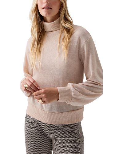 Sanctuary Ruched Sleeve Turtleneck Top - Natural