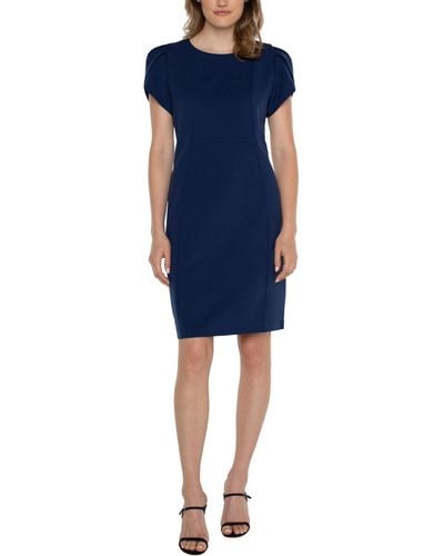 Liverpool Los Angeles Tulip Sleeve Sheath Dress Luxe Stretch Suiting - Blue