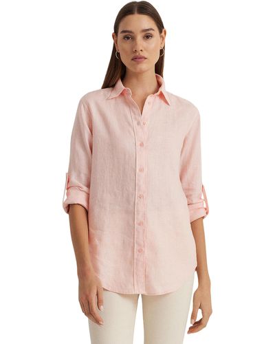 Lauren by Ralph Lauren Roll-tab-sleeve Linen Shirt - Pink