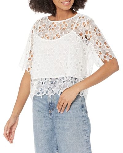 7 For All Mankind Lace Boxy Short Sleeve Top - White
